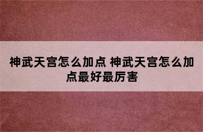 神武天宫怎么加点 神武天宫怎么加点最好最厉害